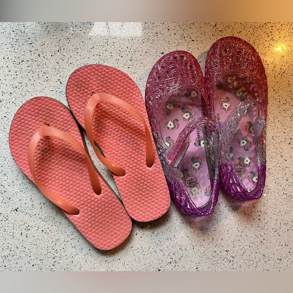 Bundle of girls size 12 jelly sandals and flip flops